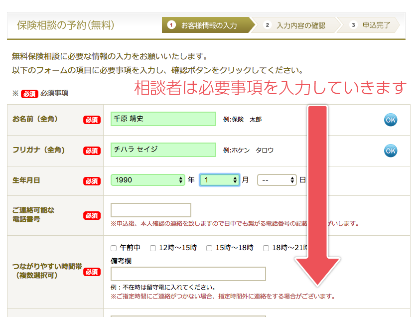 相談者は必要事項を入力していきます